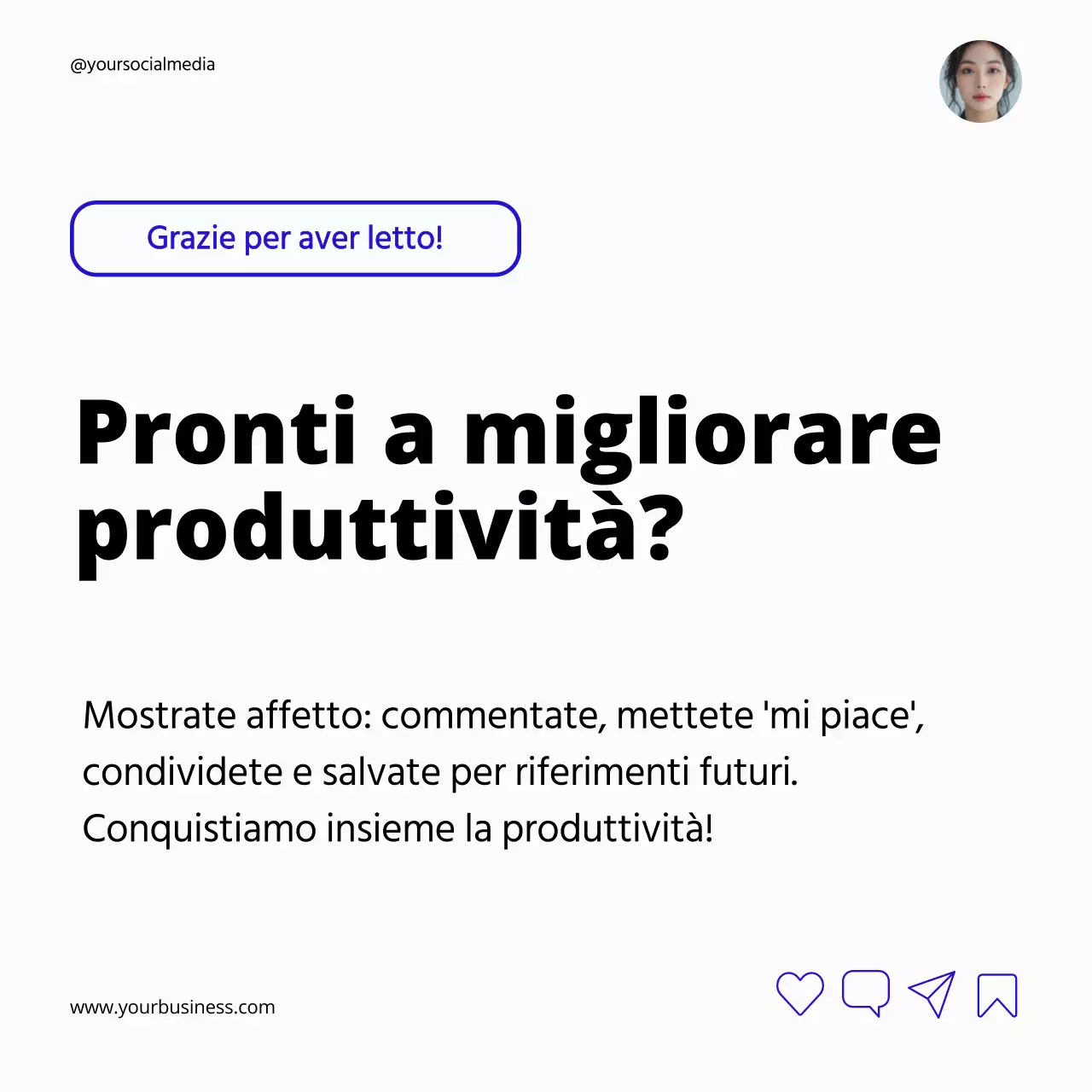 Guida alla produttività in grassetto bianco e blu