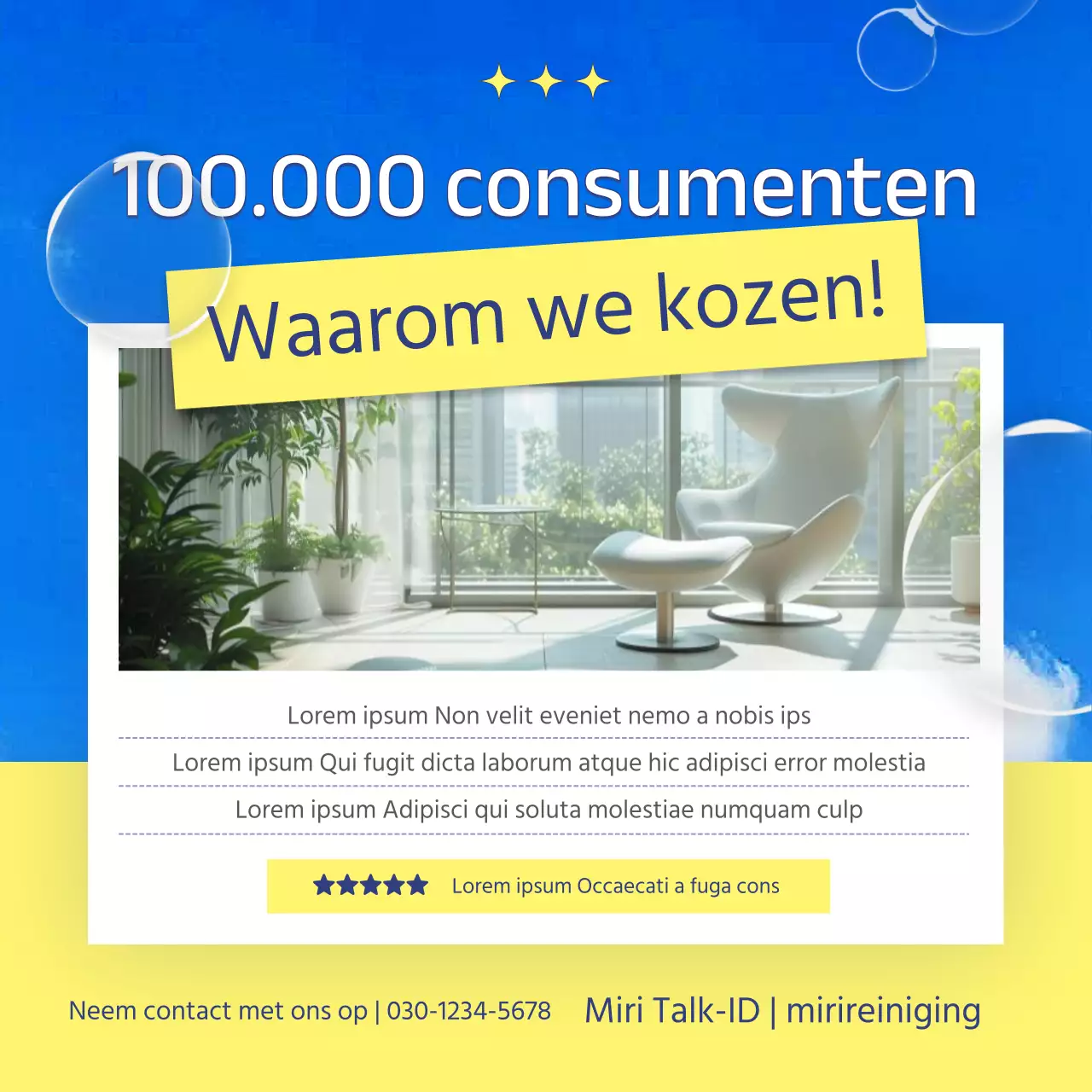 Promoot je schoonmaakbedrijf met lichtblauwe en gele accenten