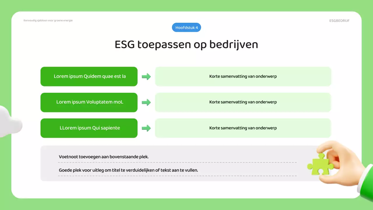 Een eenvoudig ESG-bedrijfsplan in groen en blauw