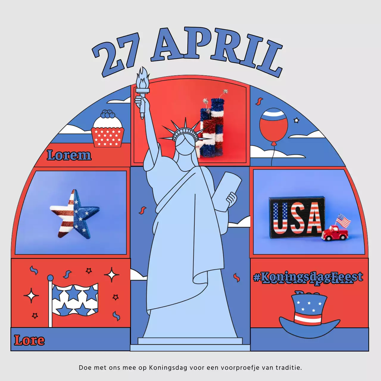 Promoot de Amerikaanse Onafhankelijkheidsdag met rode en blauwe trends