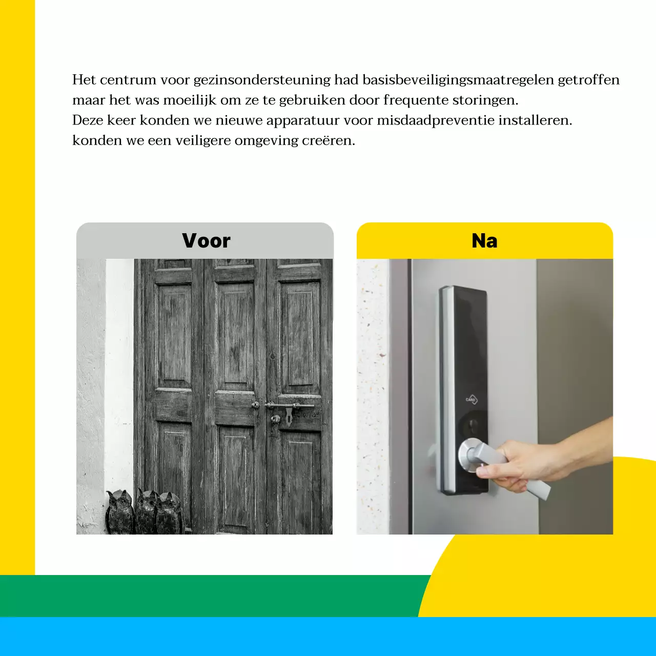 Een eenvoudige geel met blauwe non-profit aankondiging van sponsoring door openbare instellingen