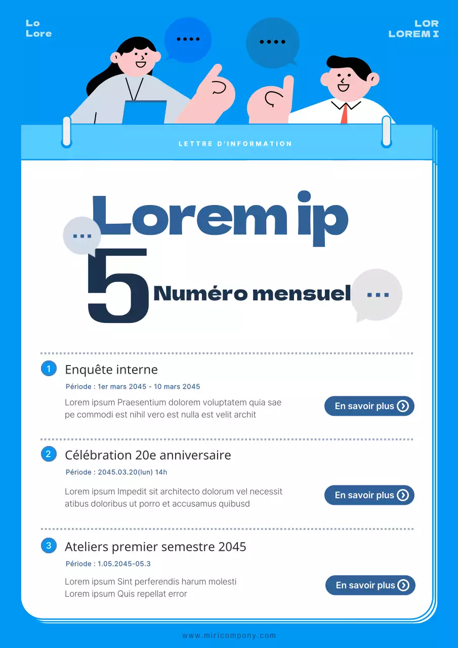 Promouvoir un simple bulletin d'information d'entreprise bleu et blanc