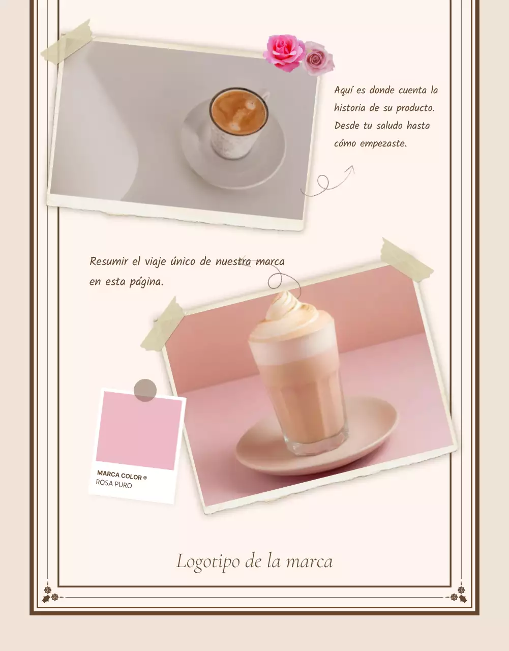 Página de introducción o anuncio para páginas de detalles vintage en marfil y beige