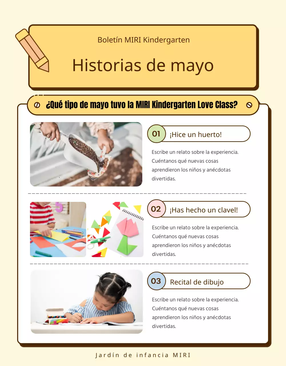 Una colección de bonitos anuncios amarillos y rosas para el jardín de infancia