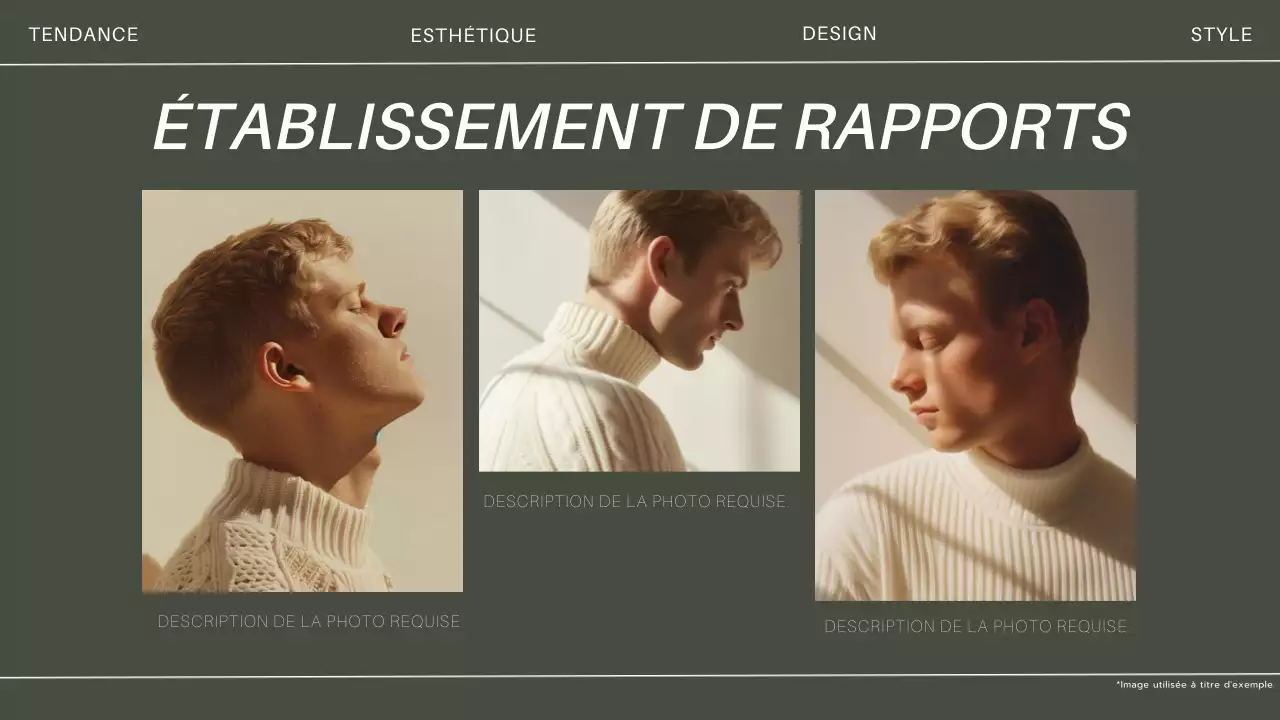 Présentation moderne en kaki et blanc pour un collage de photos Product Pitch