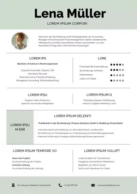 Soft Green Einfache Buchhaltung Manager Lebenslauf