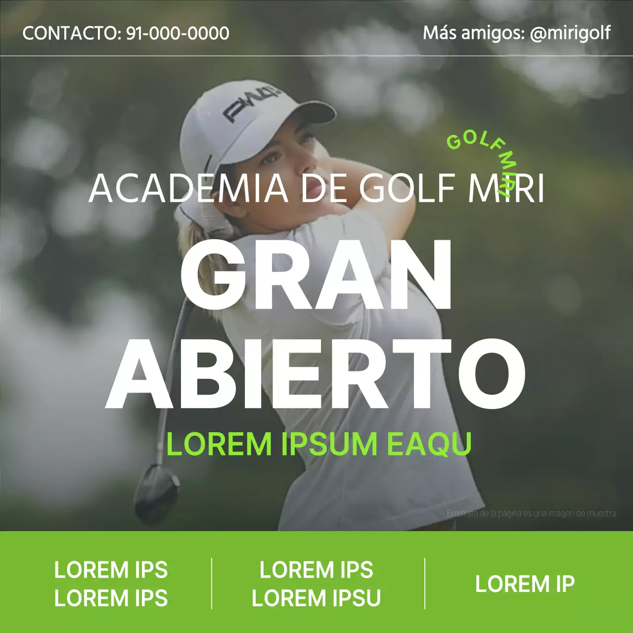 Promover la apertura de un moderno campo de golf en verde lima y blanco