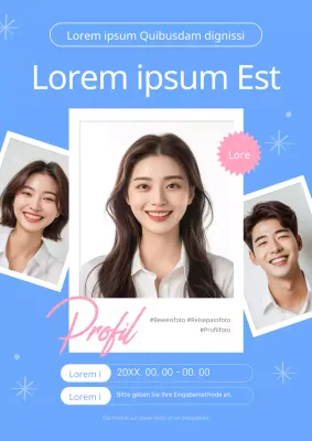 Modernes Studioprofil in Blau und Rosa zur Werbung für ein kostenloses Fotoshooting-Event