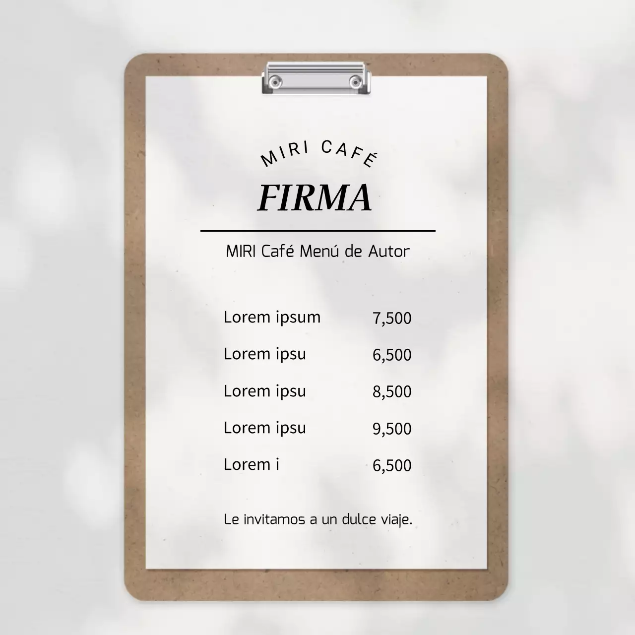 Sencillo anuncio de menú de cafetería en beige y blanco