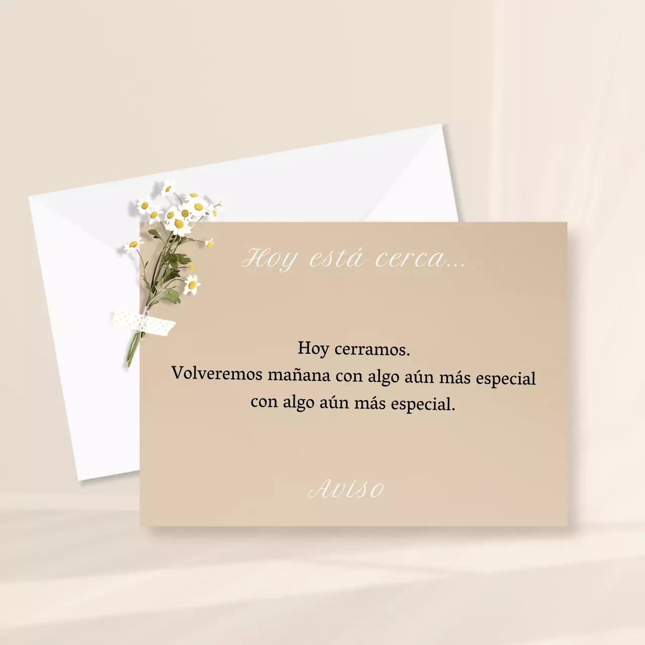 Un sencillo aviso de cierre de café en beige y blanco