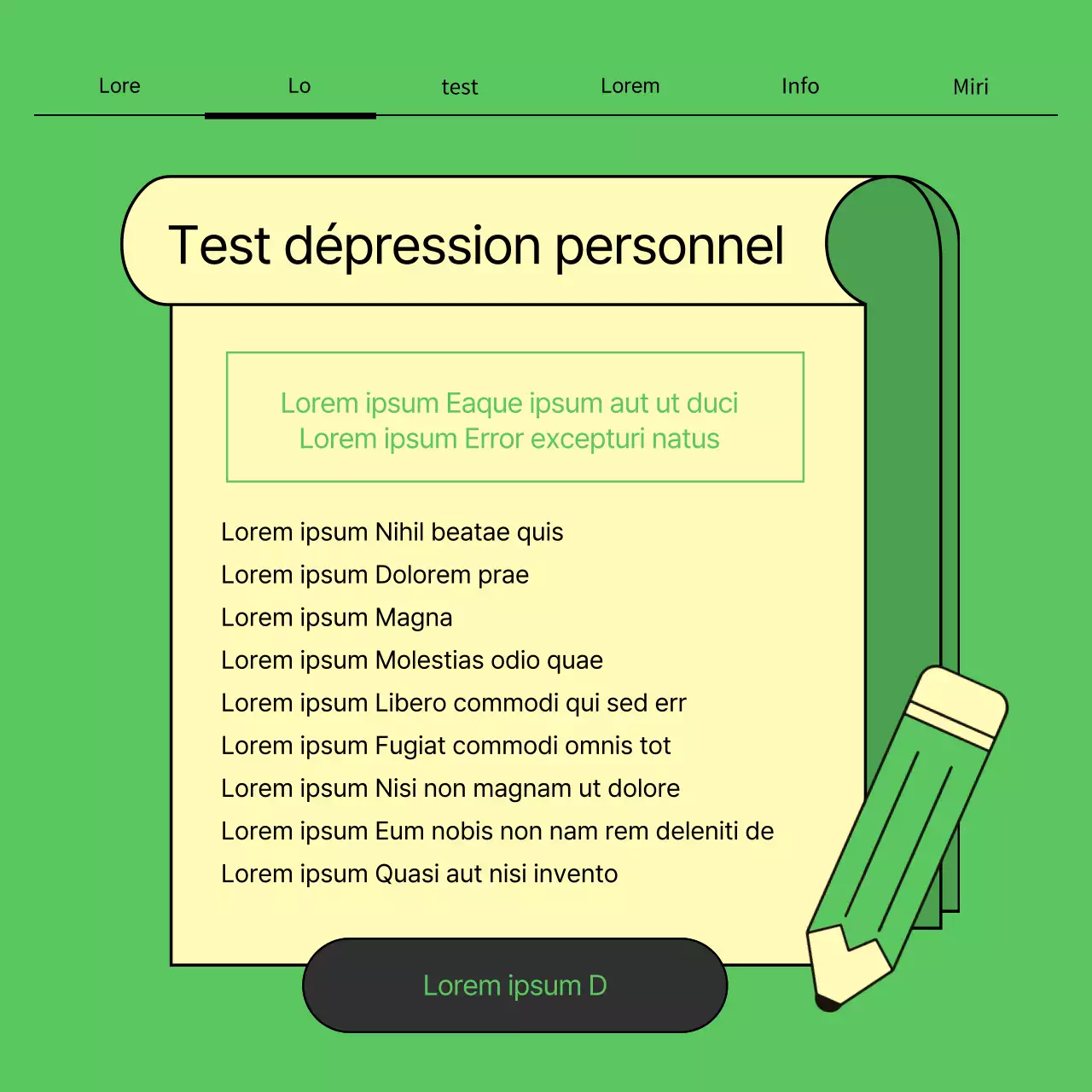 Un simple test d'auto-évaluation de la dépression vert et jaune post