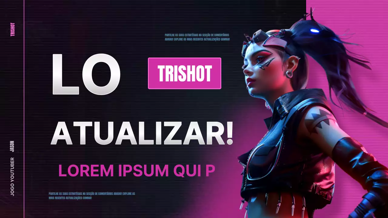 Promover uma atualização de jogo inspirada no cyberpunk em rosa choque e azul