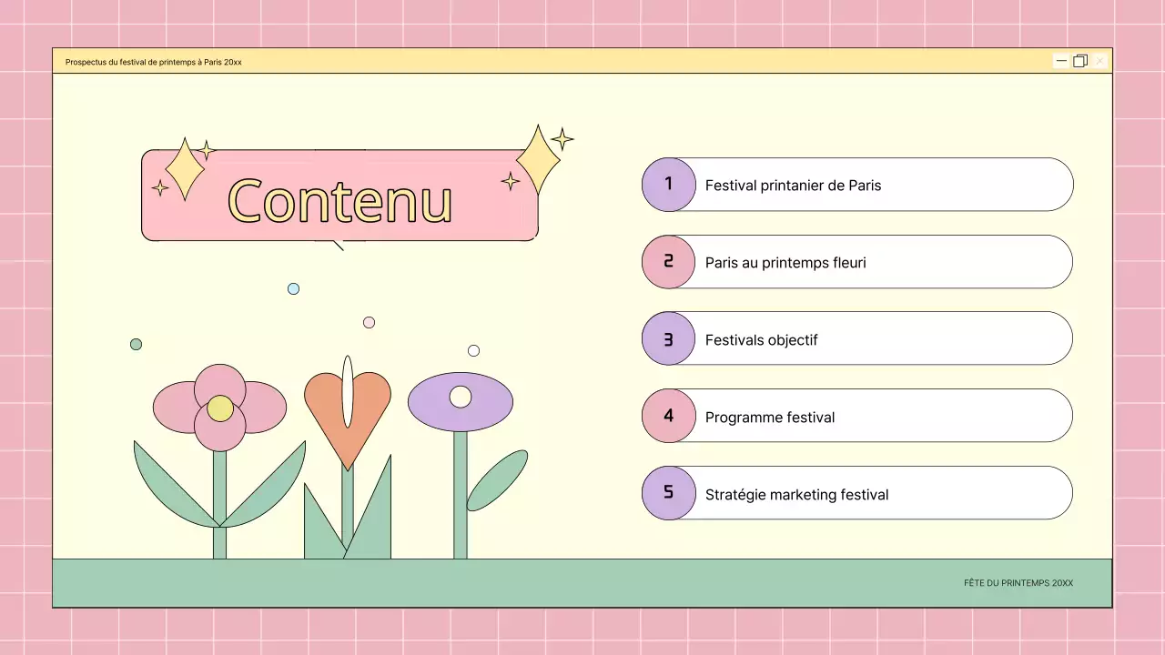 Un agenda kitsch pour les festivals de printemps, avec des fleurs roses et mauves