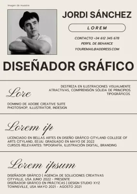 Introducción al currículum de diseño gráfico moderno en beige y negro