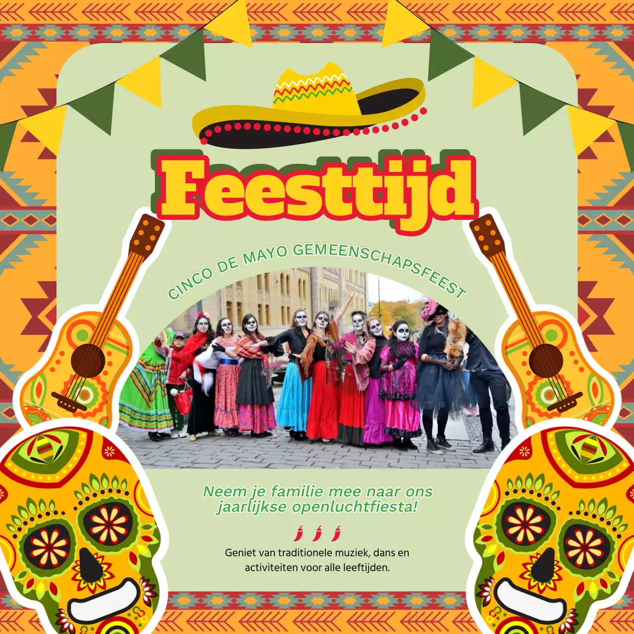 Gele en groene pop Cinch de Mayo-uitnodiging