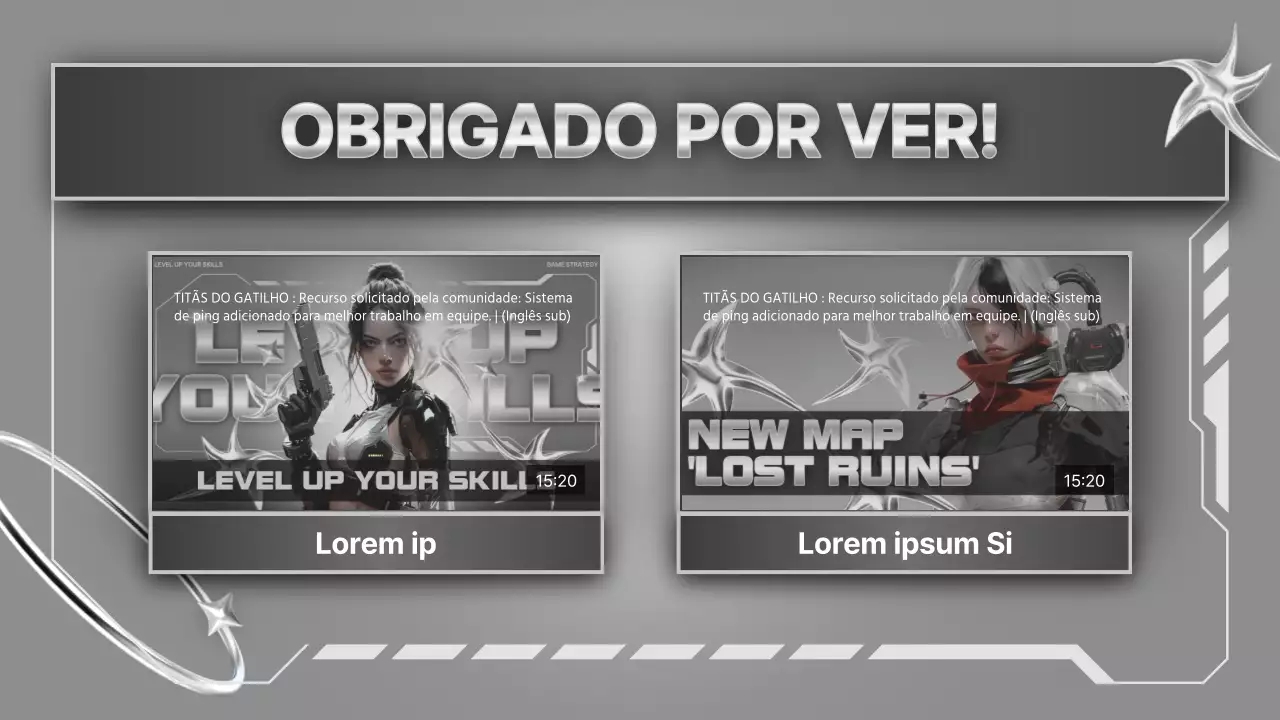Capa de finalização de vídeo de jogos de ficção científica prateada e branca