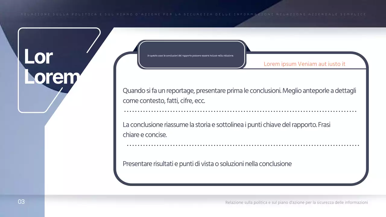 Una semplice relazione aziendale in blu navy