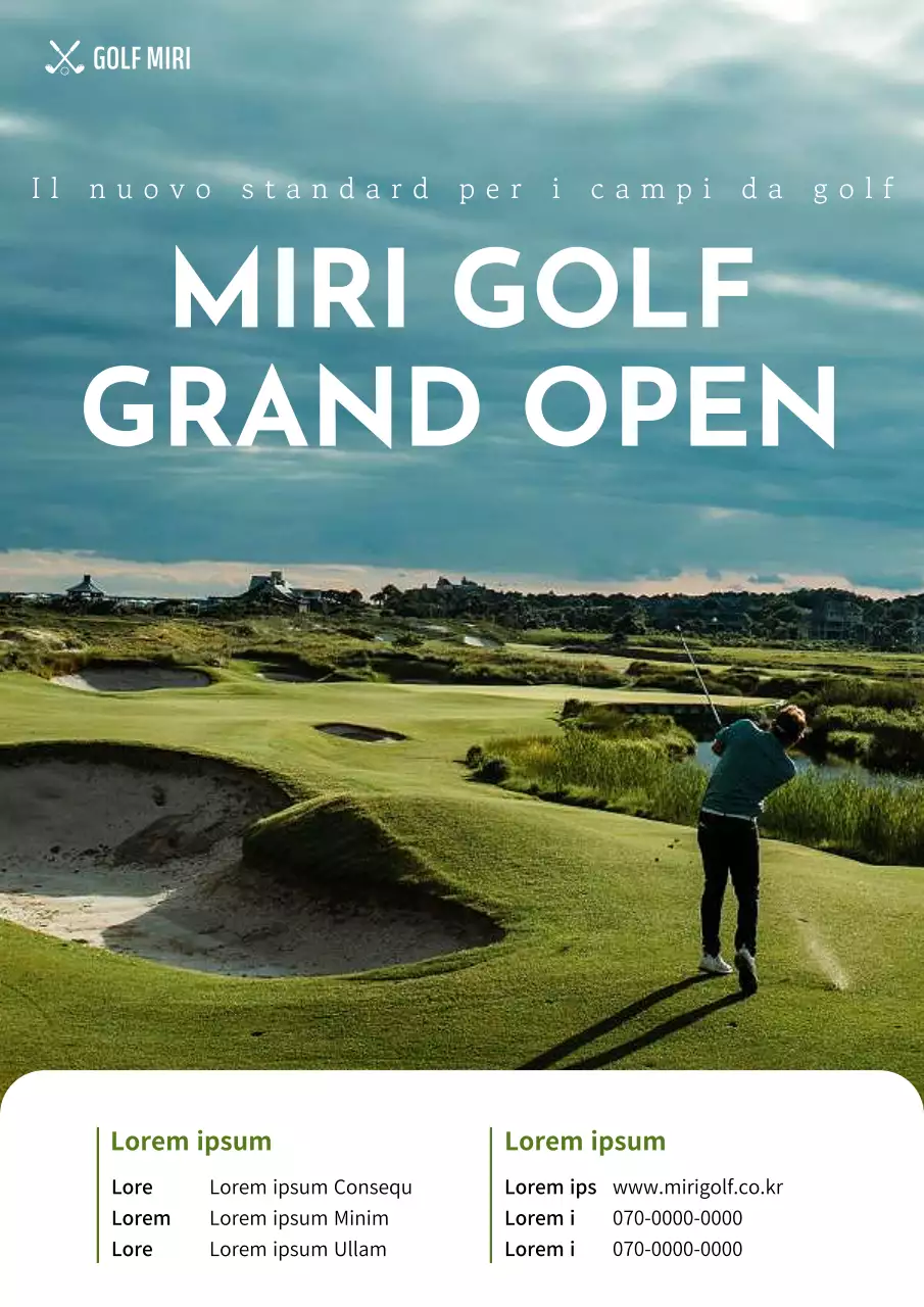 Volantino semplice per l'inaugurazione di un campo da golf in verde