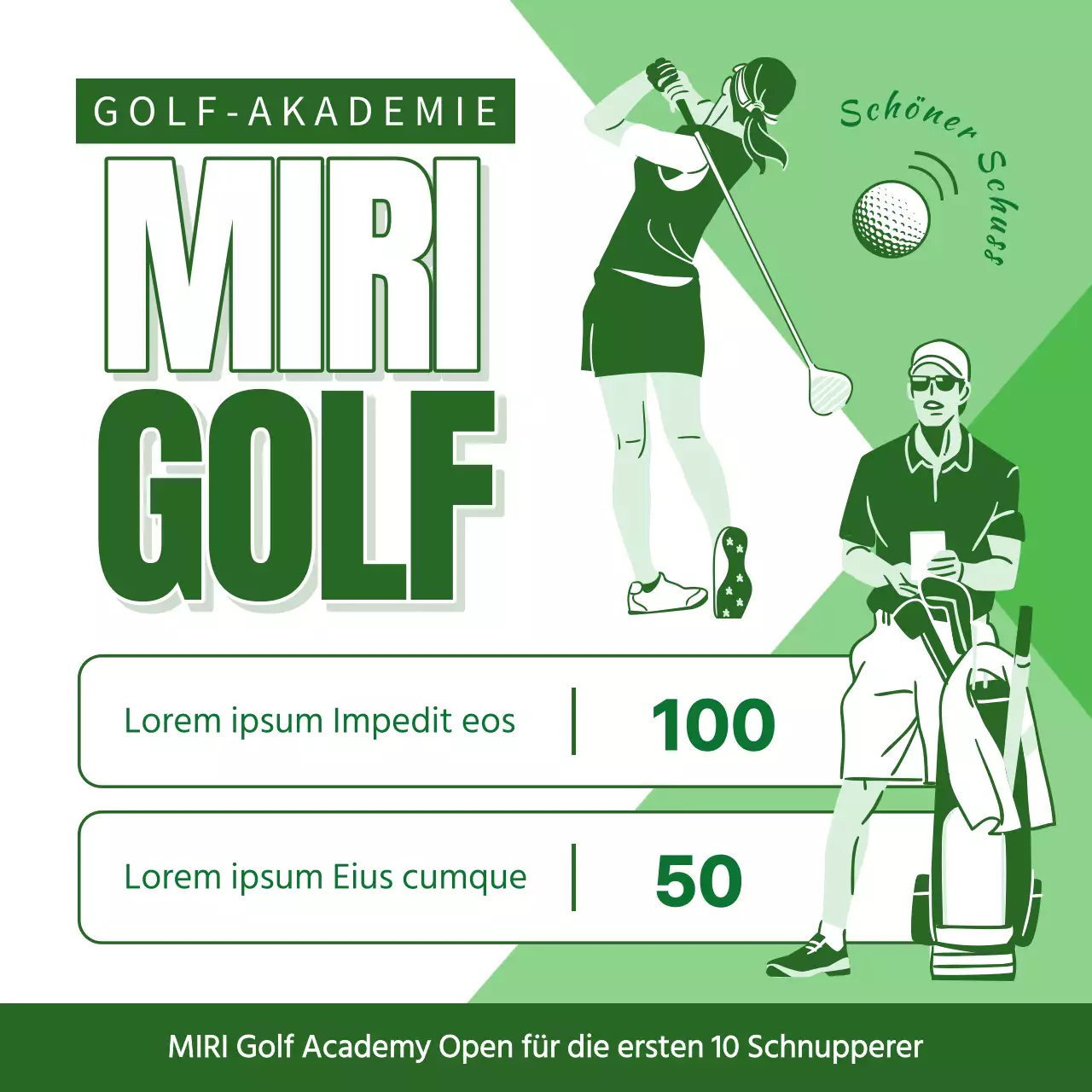Moderne Golfakademie-Werbung in Weiß und Grün
