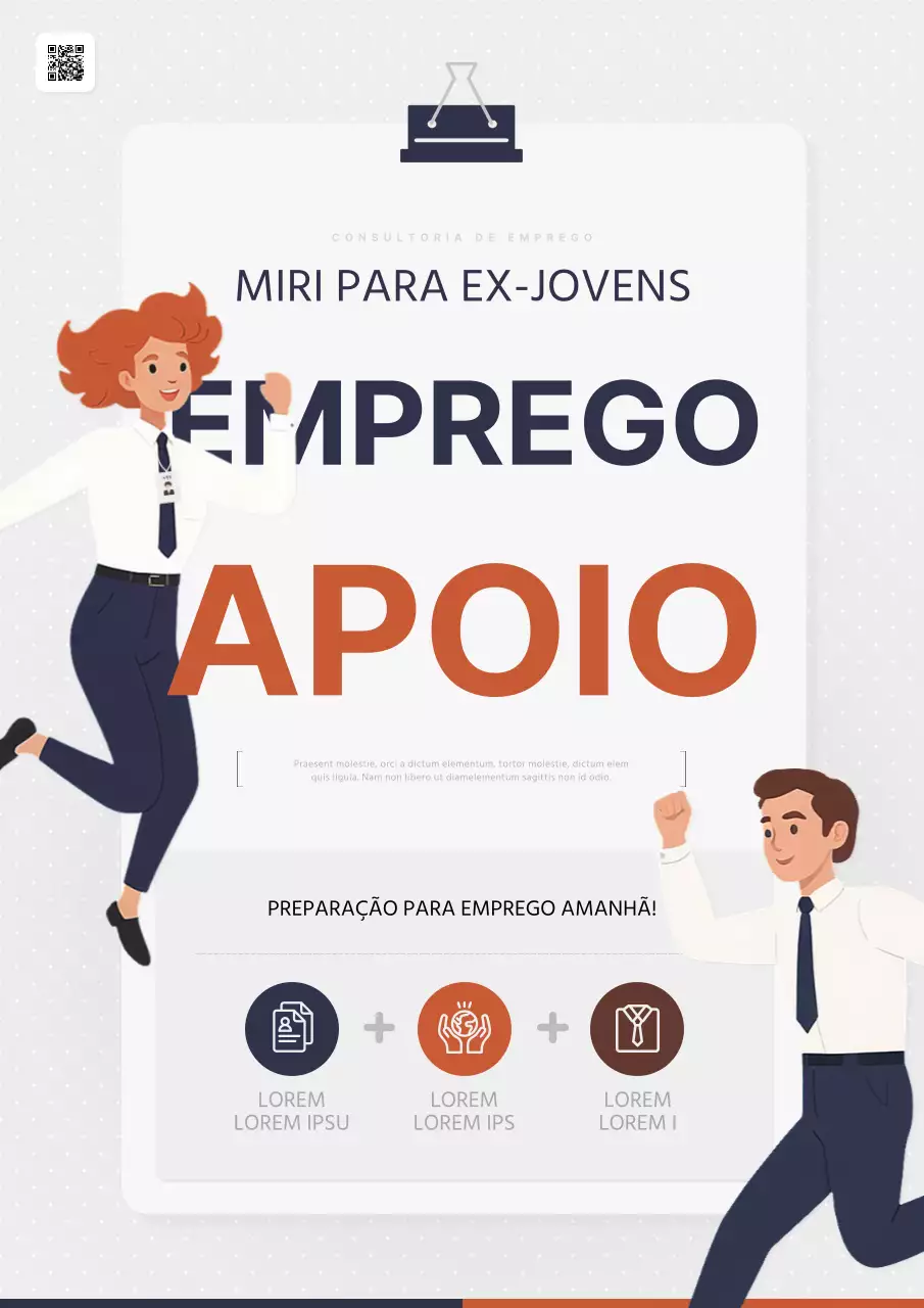 Uma simples promoção municipal de emprego para jovens, em tons de laranja e azul-marinho