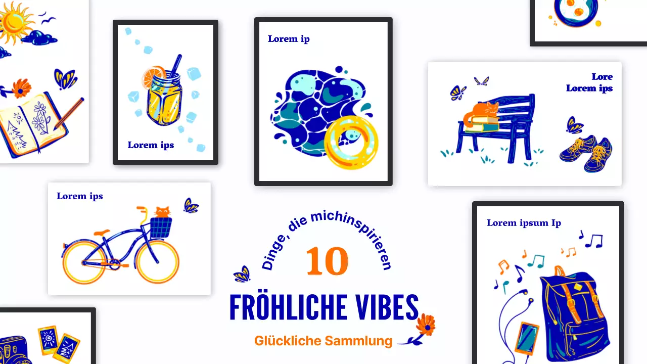 Eine fröhliche Ausstellung in Blau und Orange