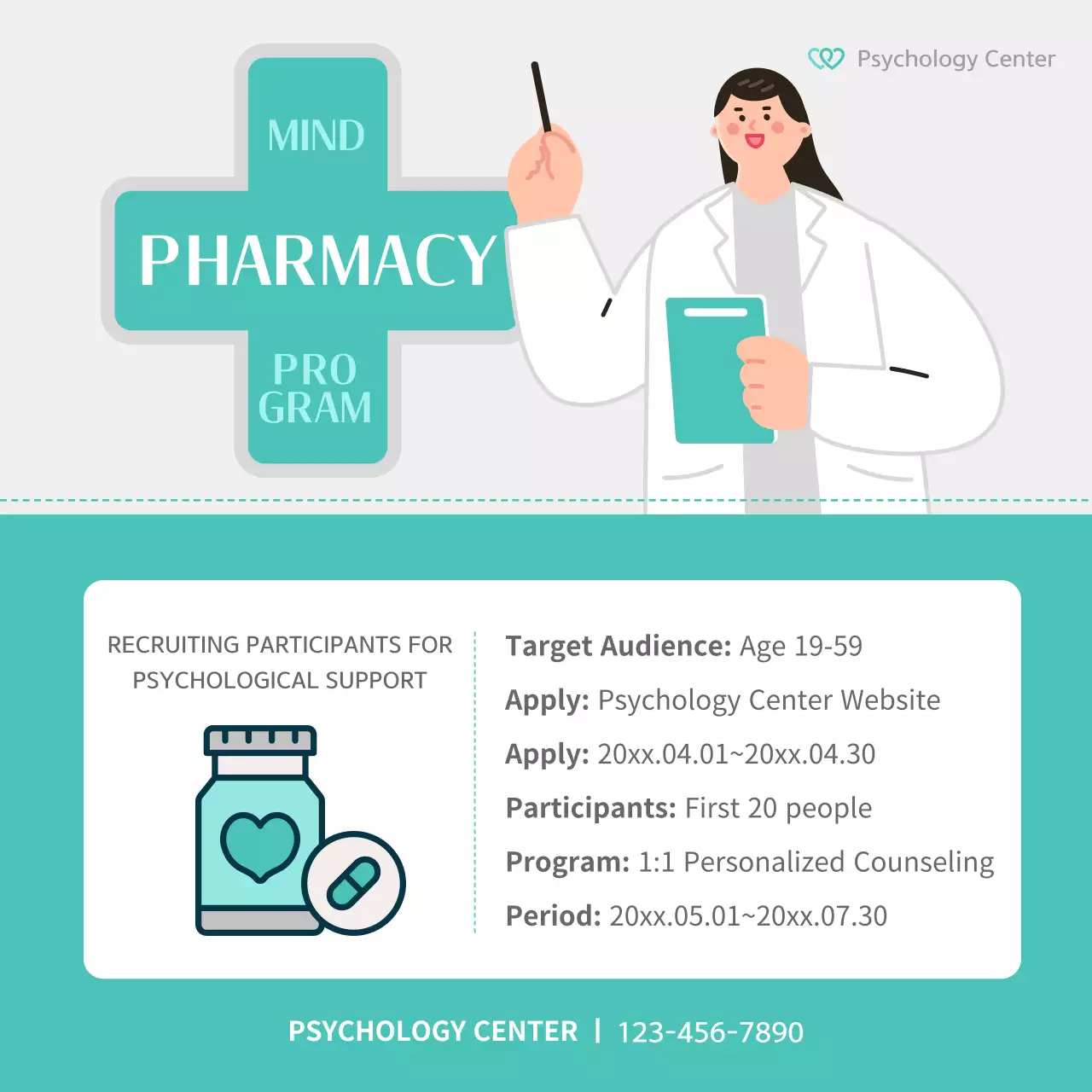 Teal Minimal Psychology Recruitment Social Media Post