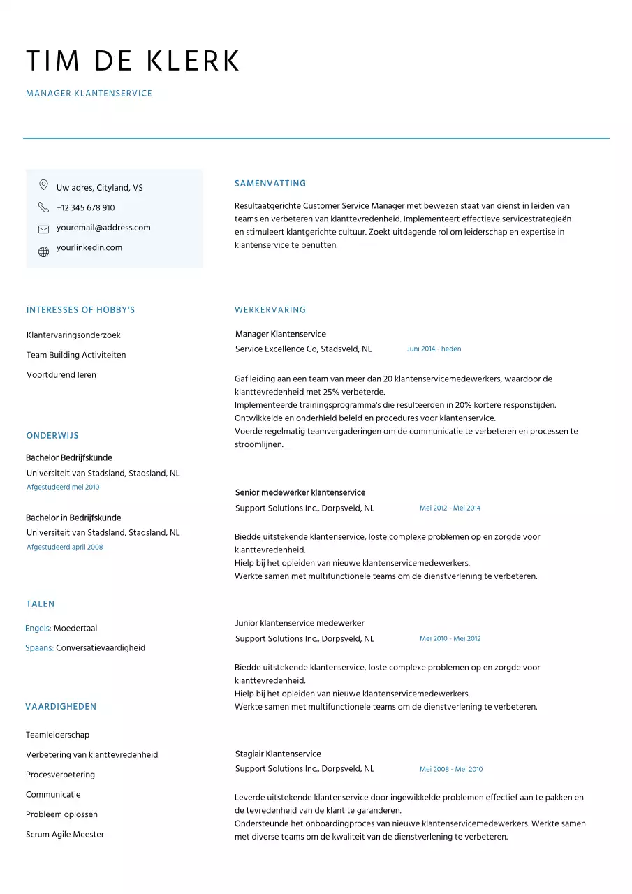 Wit Blauw Minimalistisch Schoon Klantenservice CV