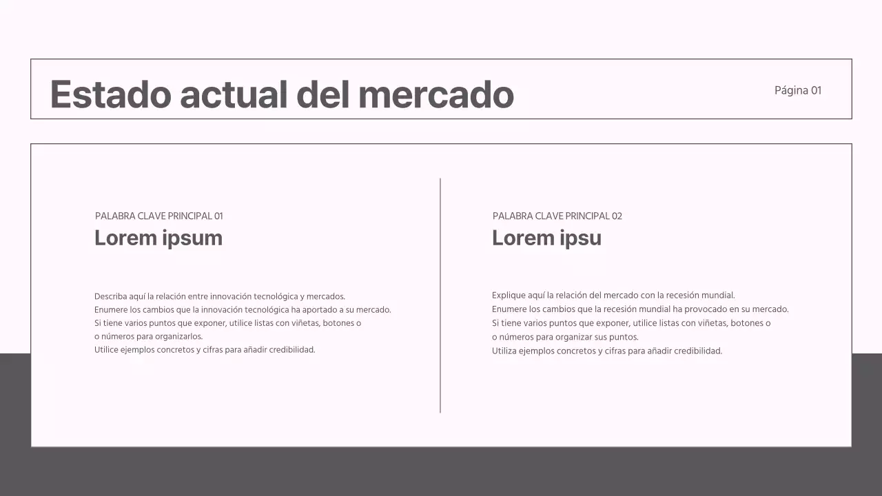 Un moderno informe de estrategia de mercado en gris y rosa