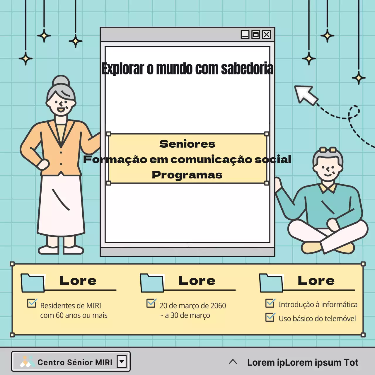 Promover um programa de educação para seniores com hortelã e amarelo