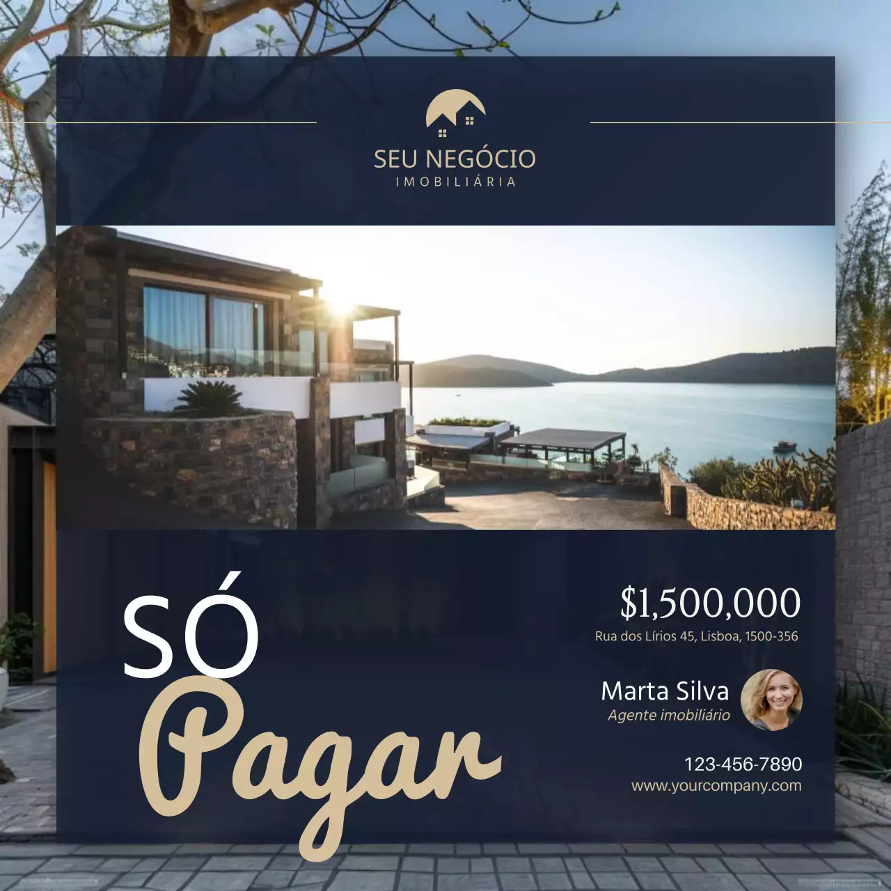 Azul dourado Moderno Elegante Acabado de Vender Publicação de Instagram de imobiliária