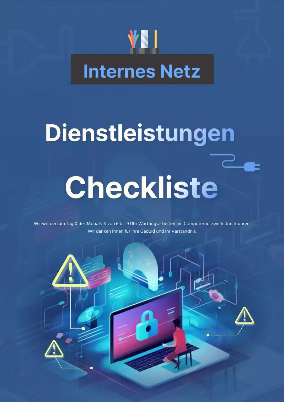 Gelb und blau, Cyberpunk, Ankündigung der internen Computerwartung