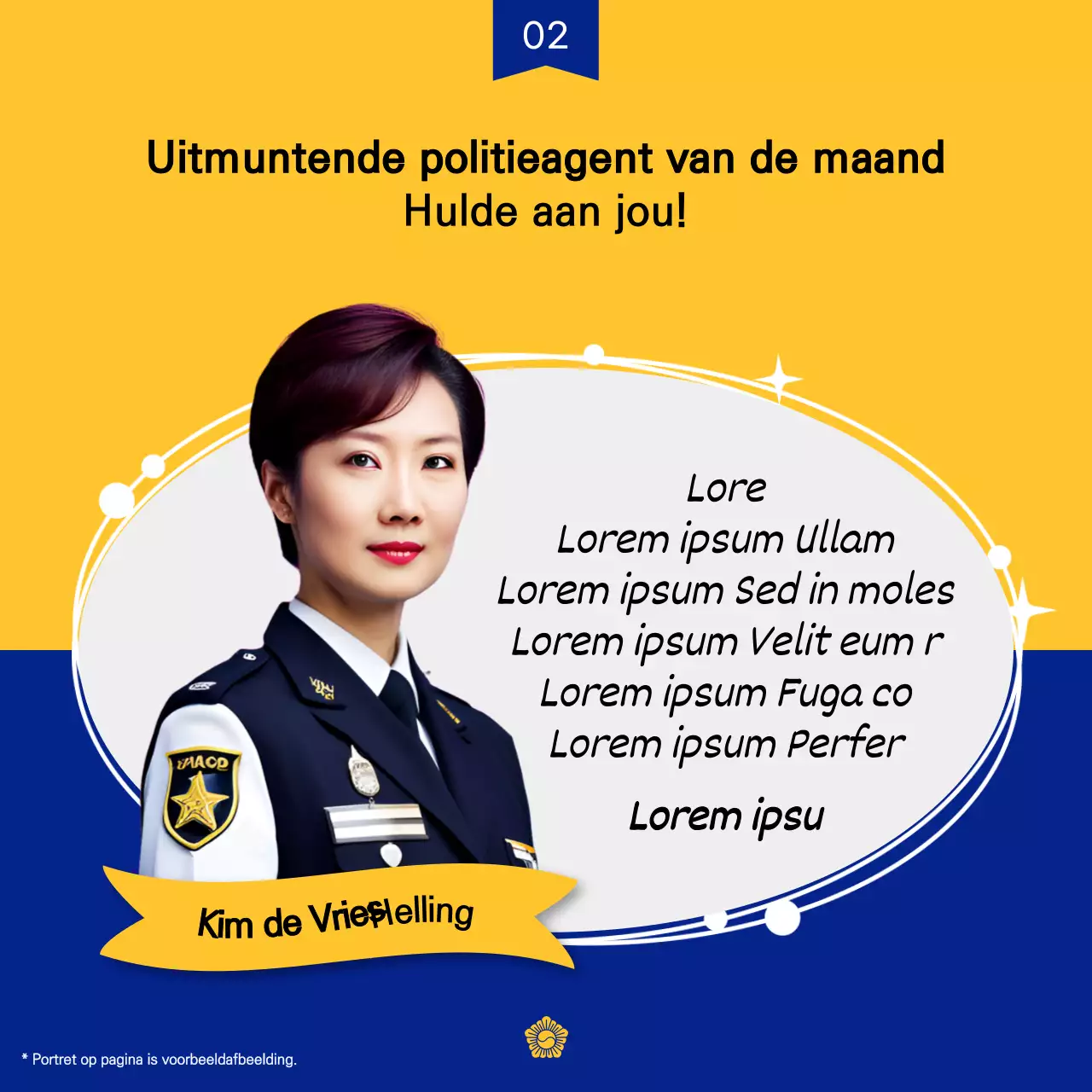 Promoot een trendy politienieuwsbrief in geel en marineblauw