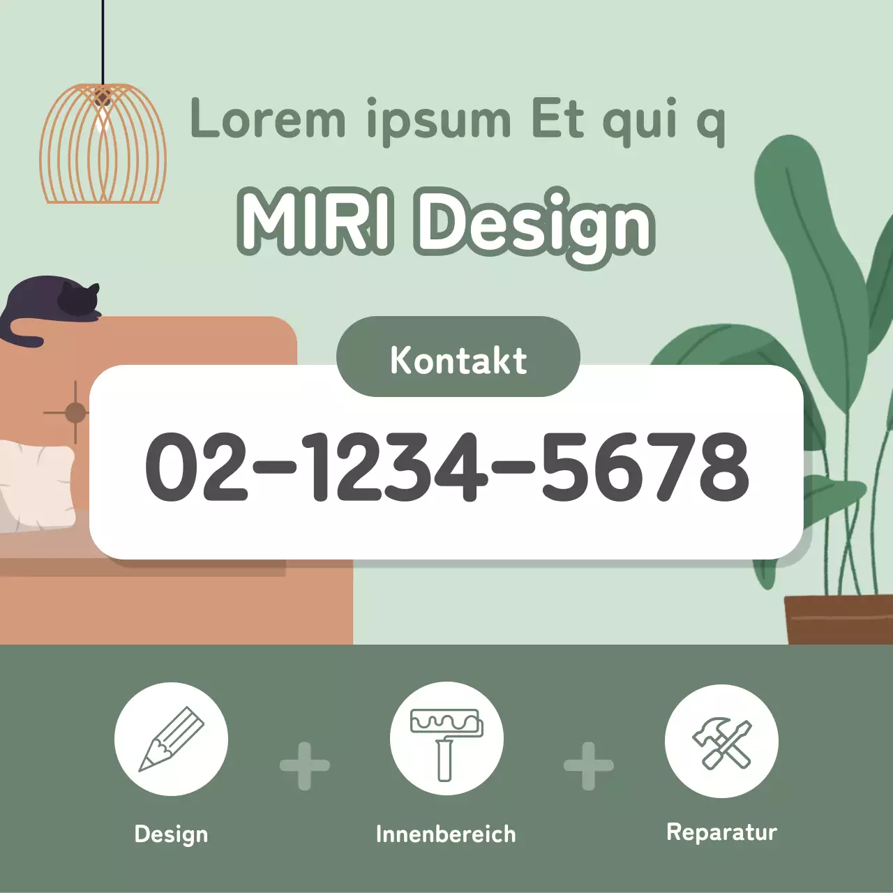Niedliche Anzeige für Innenausbau mit mintfarbenem Hintergrund