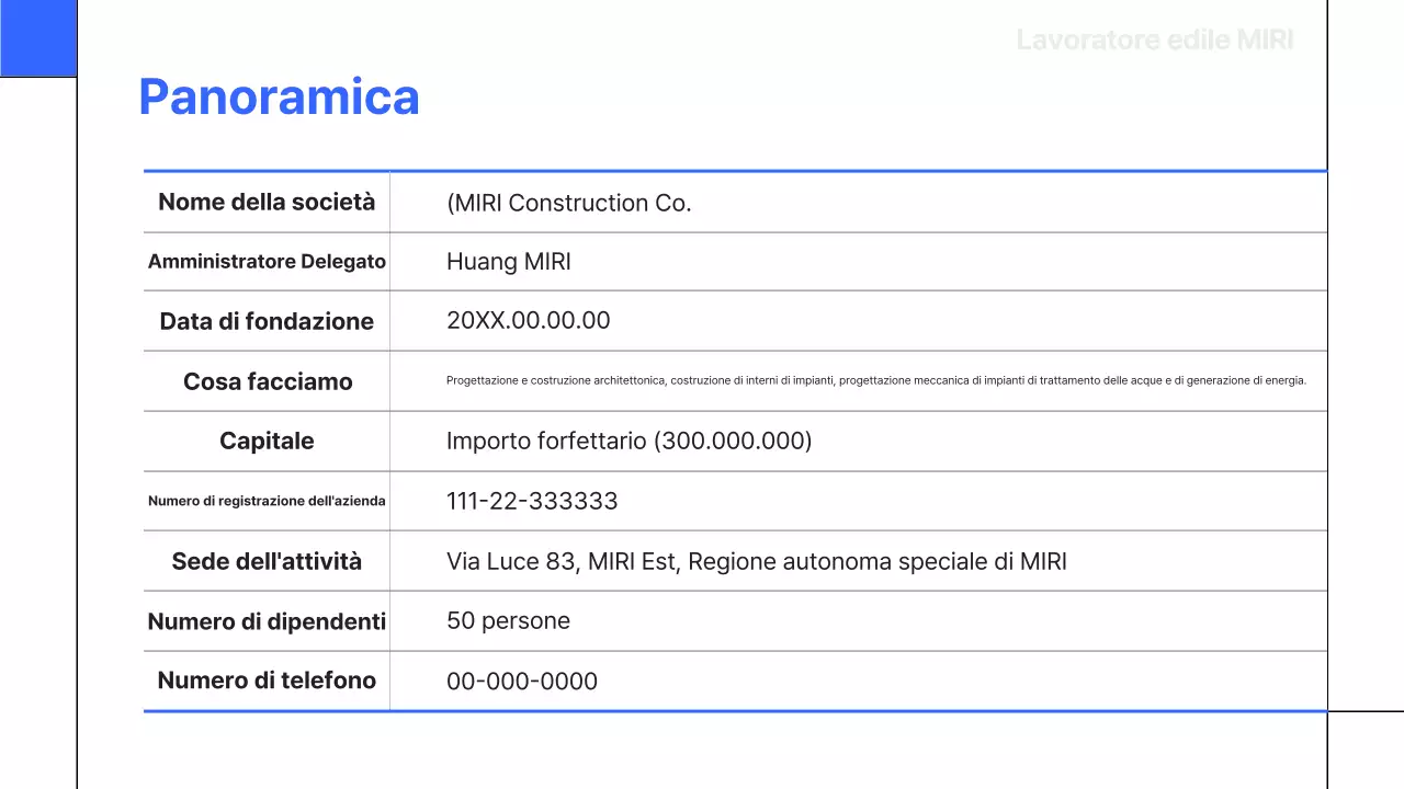 Un rapporto di fatturazione semplice, blu, di base per l'edilizia