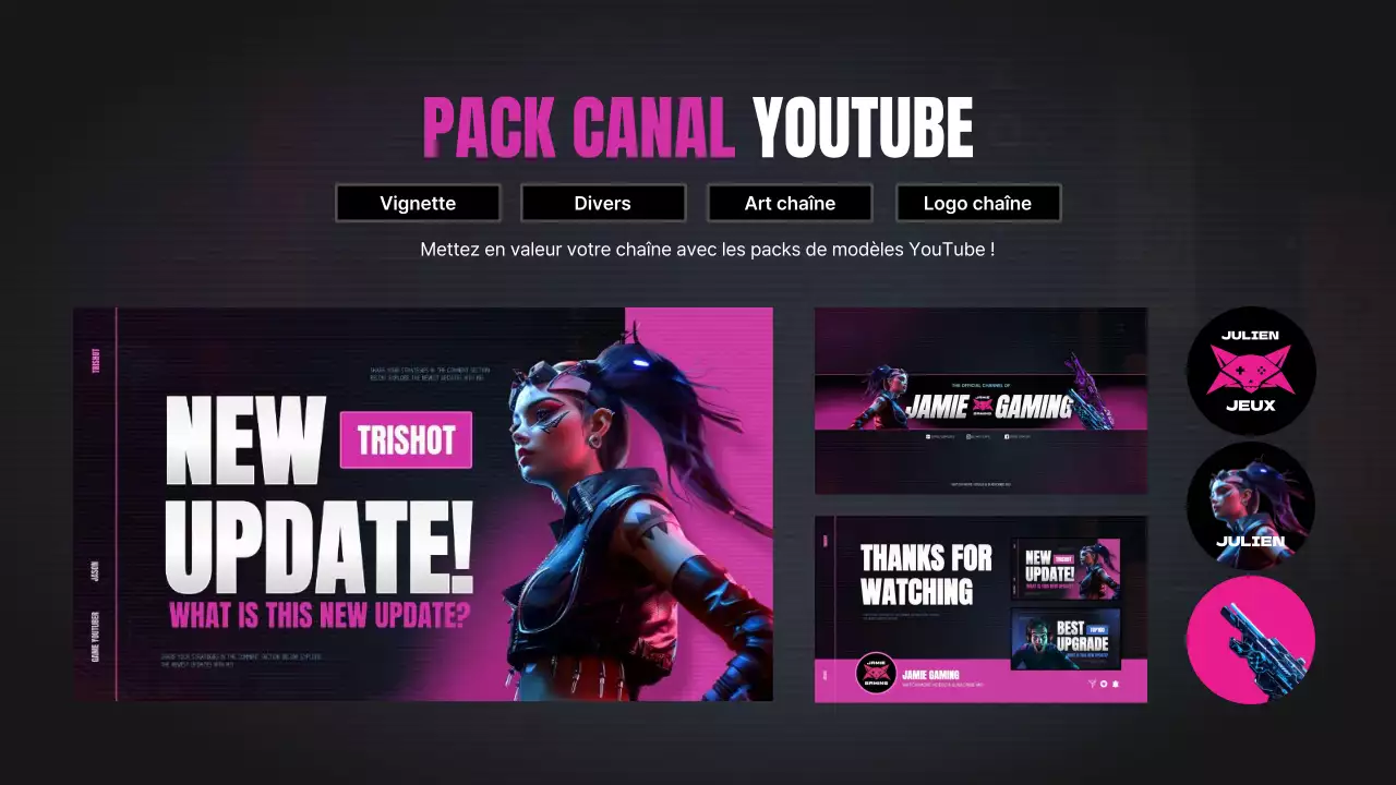 Promouvoir une mise à jour de jeu inspirée du cyberpunk en rose et bleu chauds