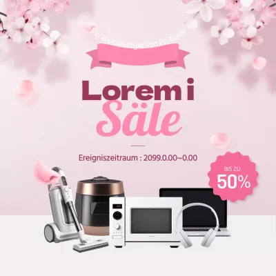 Moderne Elektronik-Verkaufsanzeige für den Frühling in Rosa und Lavendel