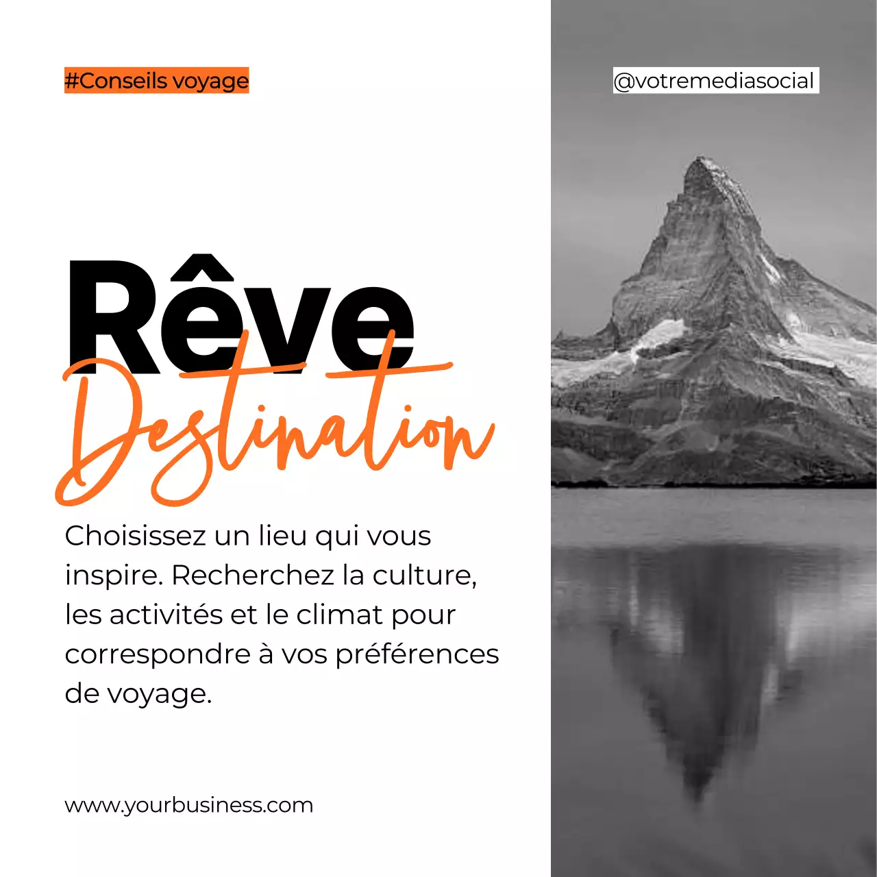 Noir Blanc Orange Gras Conseils de voyage Carrousel Instagram