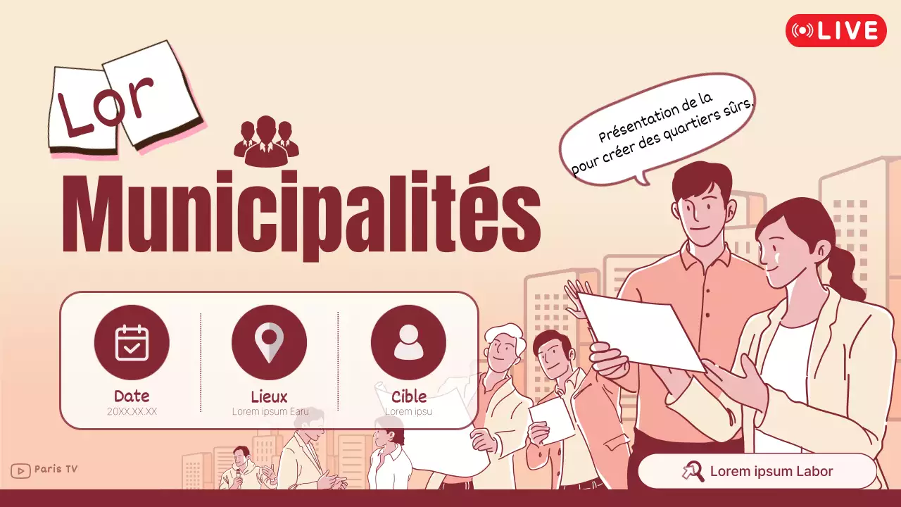 Annonce en direct d'une simple réunion publique orange et marron