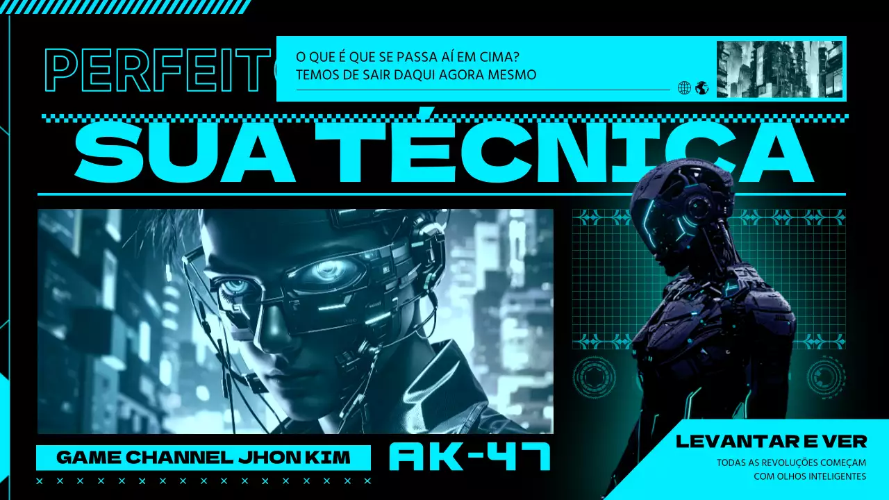 Promover um canal de jogos cyberpunk em néon e preto