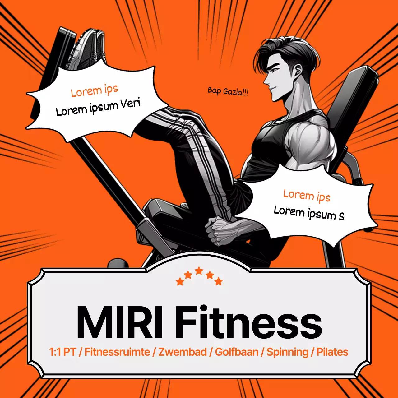 Oranje en grijs ziekelijk gevoel sportschool promotie