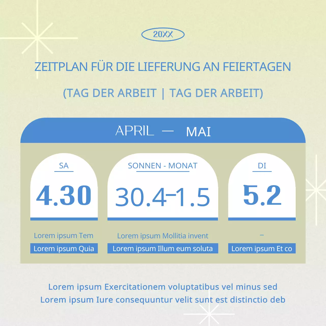 Der klassische hellblau-weiße Lieferplan für die Feiertage
