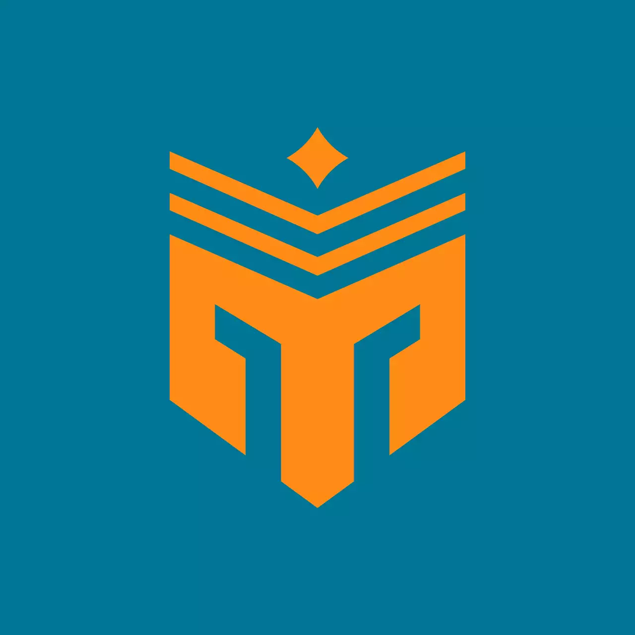 Logotipo de un canal de juegos de ciencia ficción en naranja y azul marino