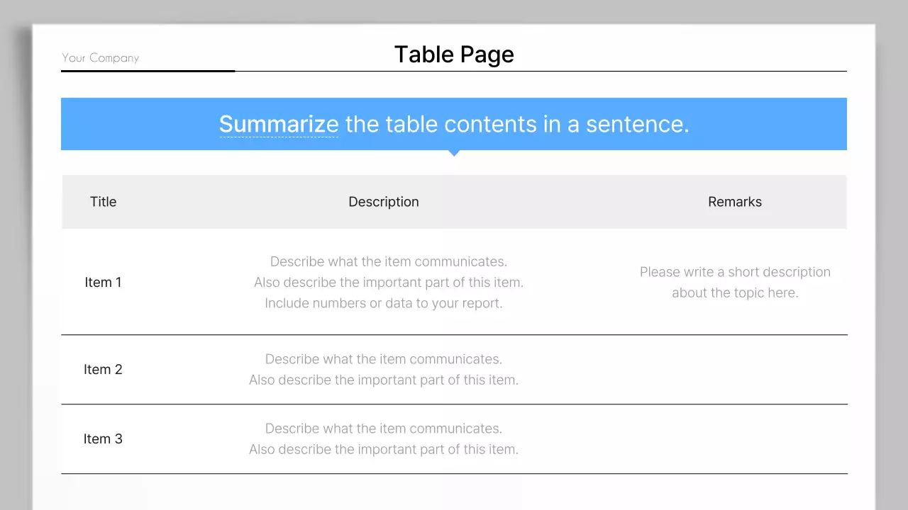 A simple corporate report in blue and gray