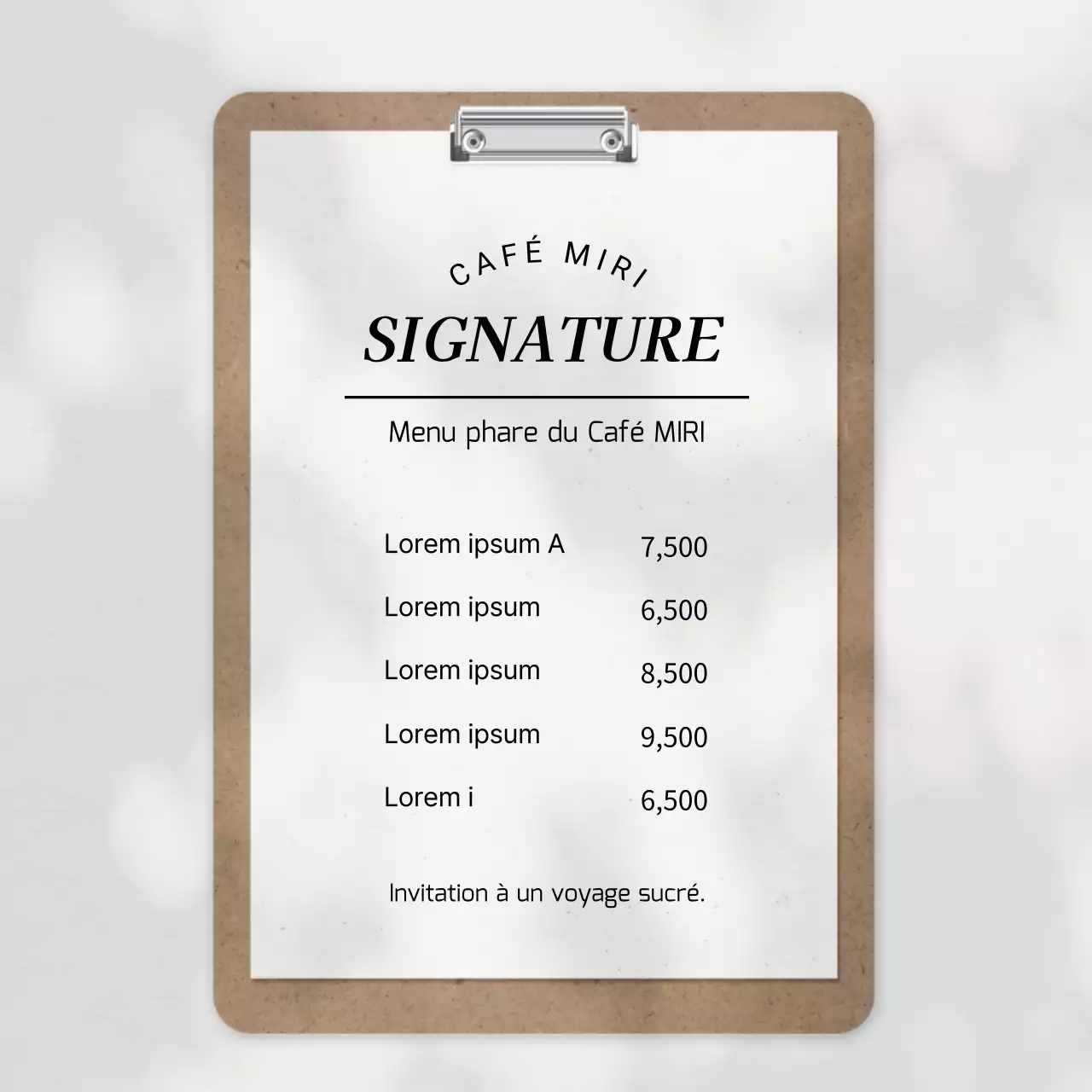 Annonce simple de menu de café en beige et blanc