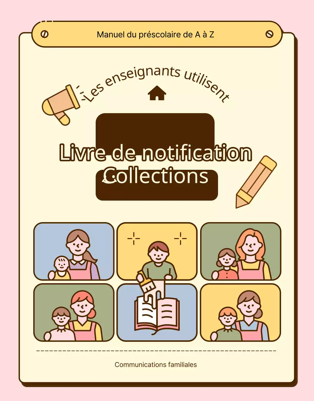 Une collection d'annonces mignonnes jaunes et roses pour l'école maternelle