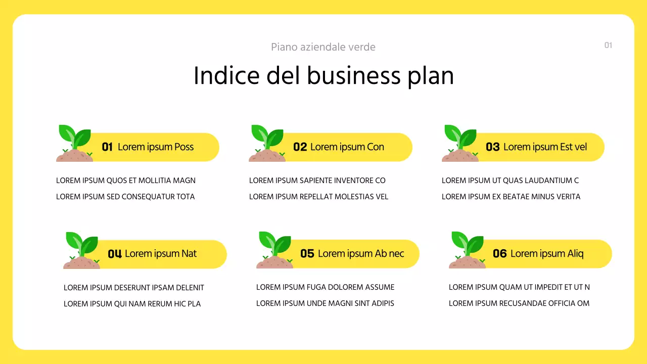 Un moderno piano aziendale ESG in giallo e verde