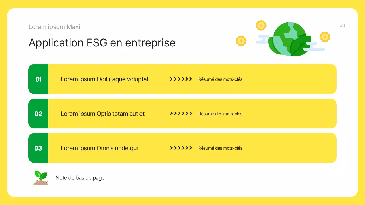 Un plan d'affaires ESG vert moderne en jaune et vert