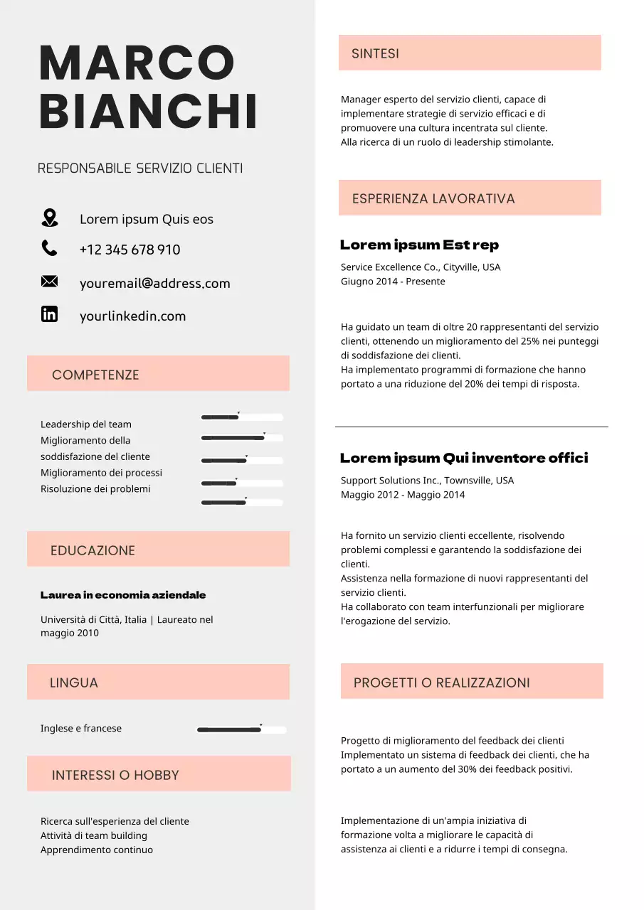 Grigio morbido arancione Semplice curriculum del responsabile del servizio clienti
