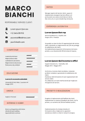 Grigio morbido arancione Semplice curriculum del responsabile del servizio clienti