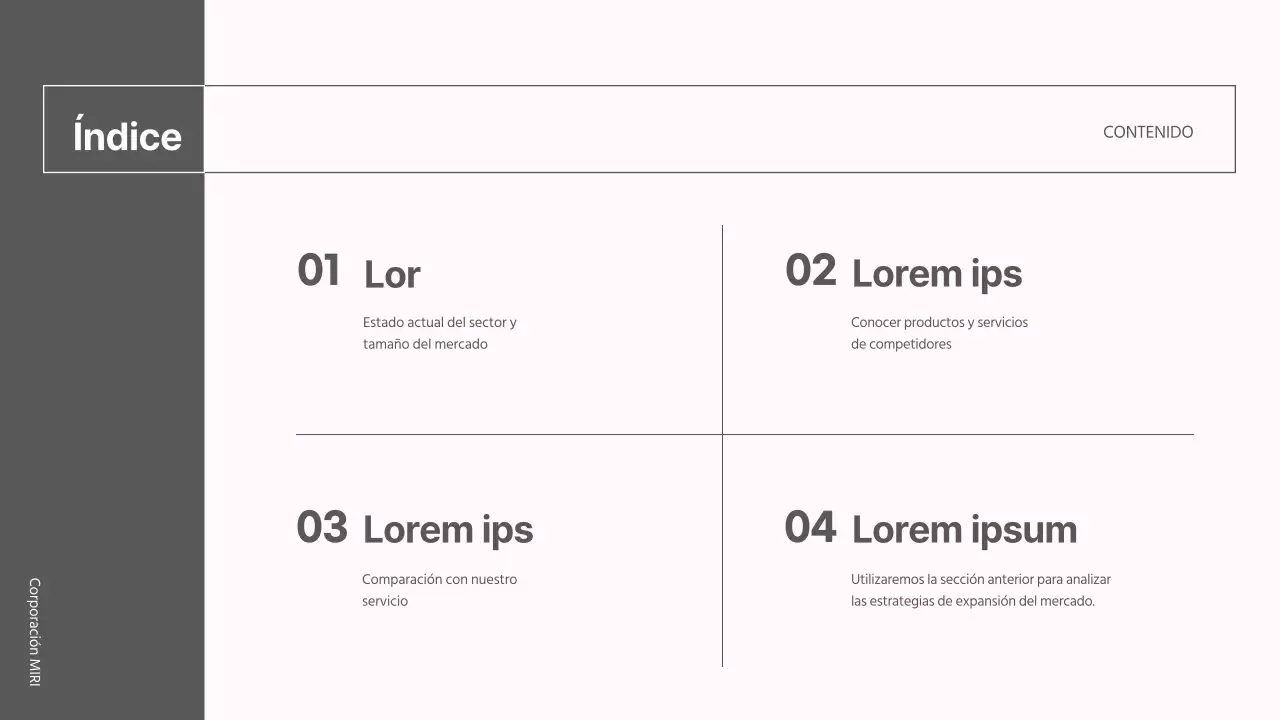 Un moderno informe de estrategia de mercado en gris y rosa